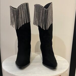 Billini Black Suede Boots with Silver Fringe